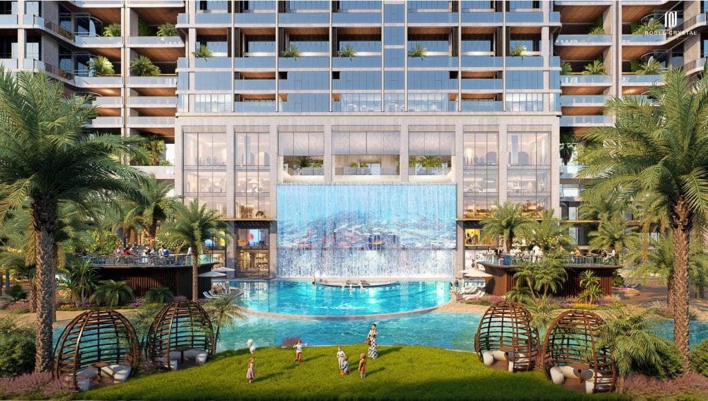 Quảng trường trung tâm Crystal Square - Điểm nhấn sinh động với màn hình LED 200m2 cùng thác nước tràn độ cao từ 20m2 và bể bơi ngoài trờ