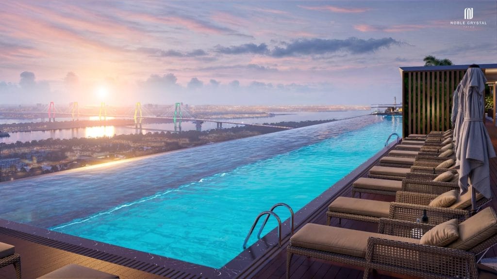 Hồ bơi vô cực với 932,7m2 là điểm nhấn hoàn hảo cho cuộc sống xa hoa tại Noble Westlake Tây Hồ