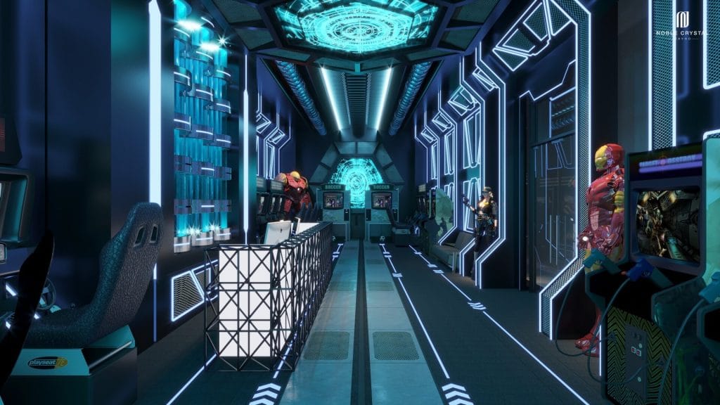Khu Game Center siêu hiện đại với ánh sáng Neon và trò chơi đỉnh cao, mang đến những phút giây thư giãn sau ngày dài