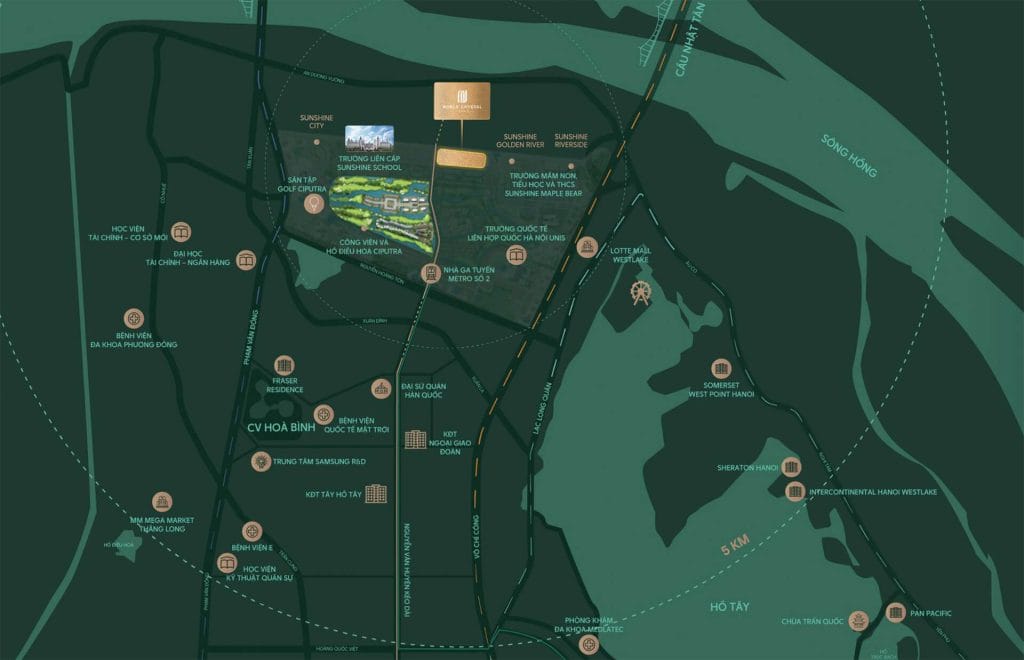 Noble Westlake Tây Hồ sở hữu vị trí chiến lược giữa quần thể Ciputra và trục Nhật Tân – Nội Bài, dự án thừa hưởng mạng lưới tiện ích đẳng cấp